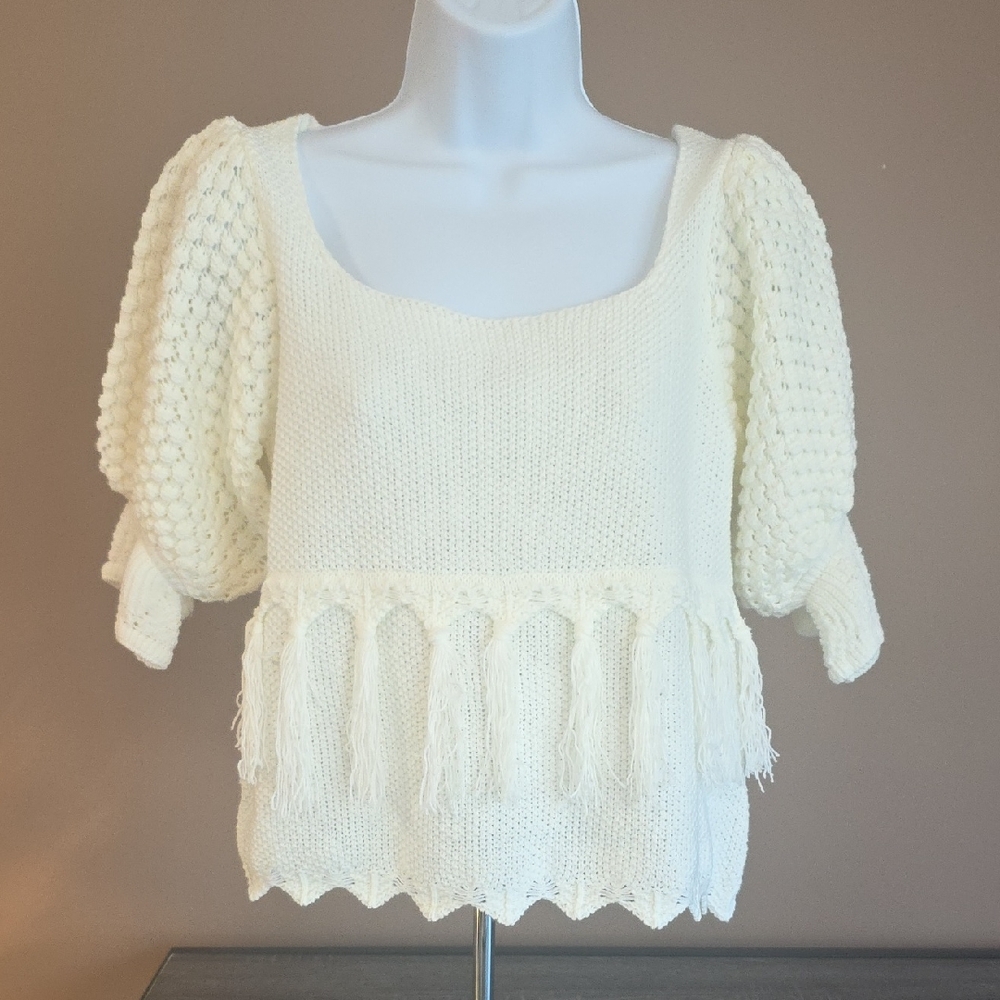 BiBi Cream Textured Knit Blouse